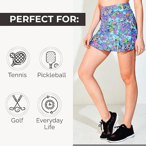 Dona Jo by JoFit Pleated Activewear JoJo Skort  Women's Size 2  Blue Floral - Picture 8 of 11